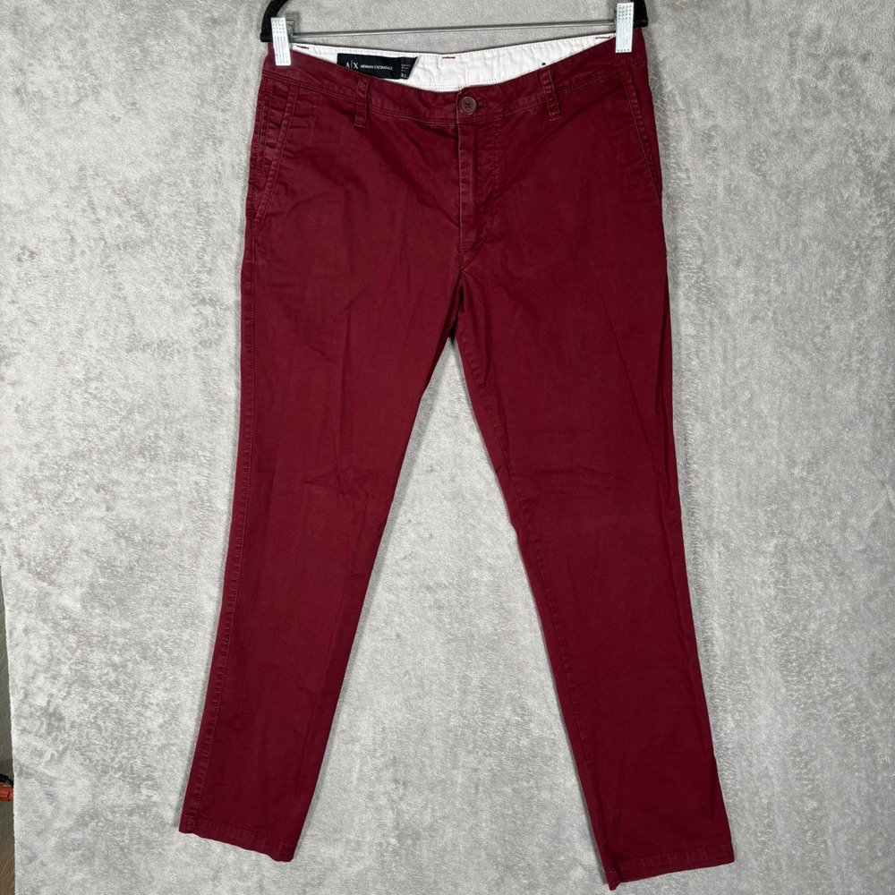 Armani Exchange Mens Slim Fit Chino Pants Burgundy Red 32S 32x30 8NZP45 ZNT3Z